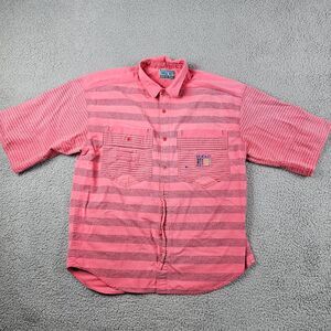 Vintage Bugle Boy Shirt Mens Large Salmon Pink 90s Striped Pocket Buttoned